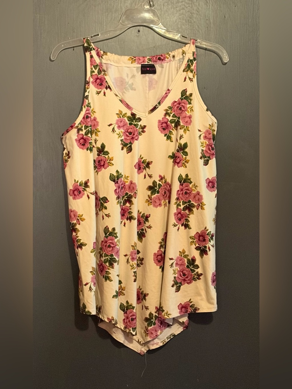 First Love Cream Floral Tank Top with Pink Roses